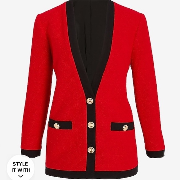 NWOT Express Tipped TWEED Novelty Gold Button
JACKET BLAZER Coat Black Trim - Picture 5 of 7